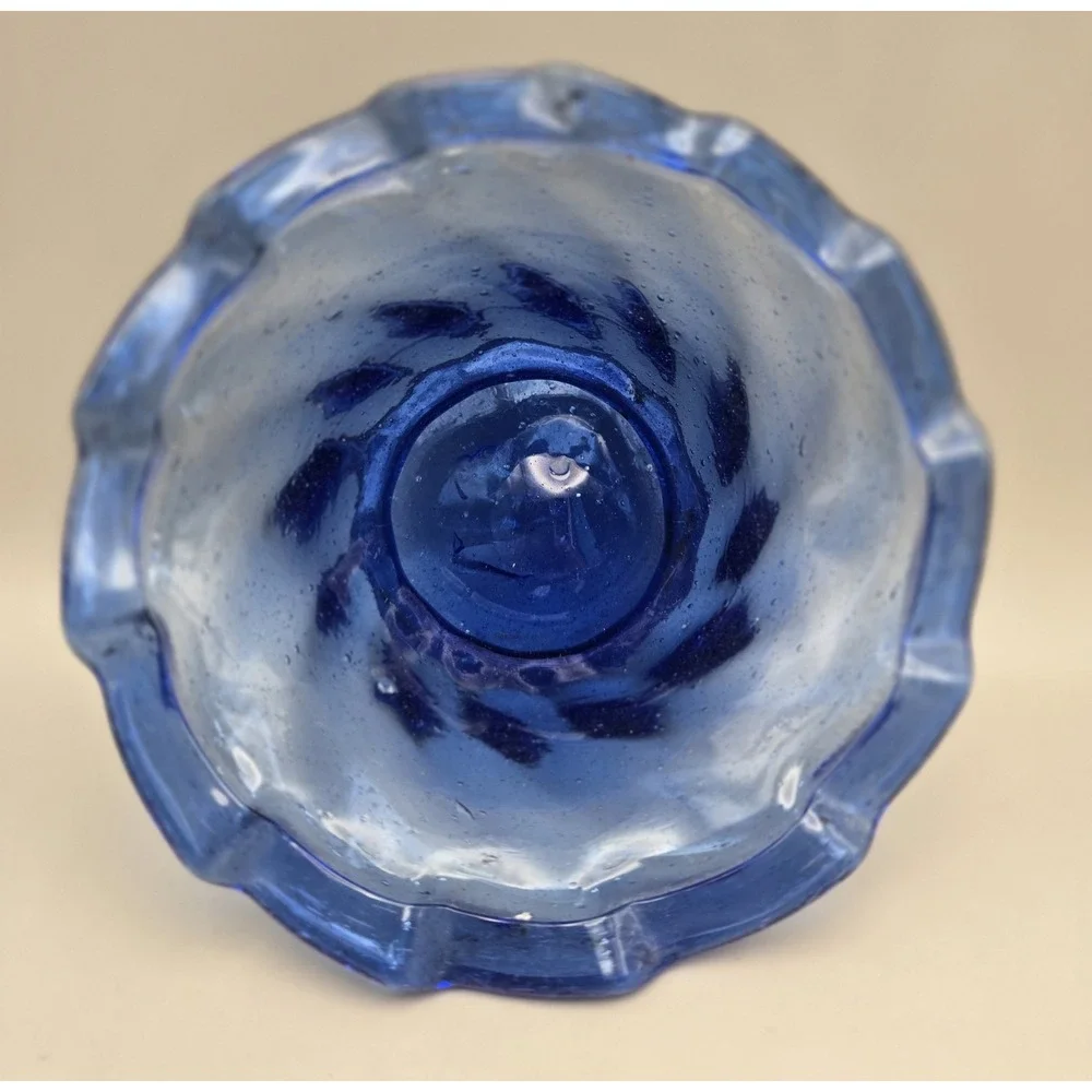 Colbalt Blue Handblown Footed Bowl Vintage 20th Century 2